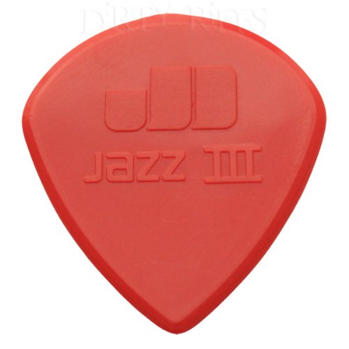 Dunlop Nylon Jazz III Gitarrenplektren (1,38 mm, scharfe Spitze, in Plektrumdose) Rot, 24 Stück