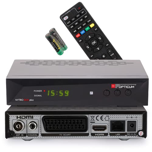 Red Opticum Nytro Box Plus Full HD DVB-T2 und DVB-C Hybrid Receiver mit USB Aufnahmefunktion, 4-stelliges Display / HDMI / Scart / Ethernet / Coaxial Audio / Full HD 1080p