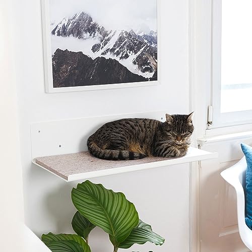 LucyBalu® Wandliege für Katzen | Katzenbett für die Wand | Katzen Wand Liegeplatz | Katzen Wandbett | Katzenliege für die Wand | Katzenmöbel für Kletterwand | Katzenregal | Weiß mit Filz-Auflage
