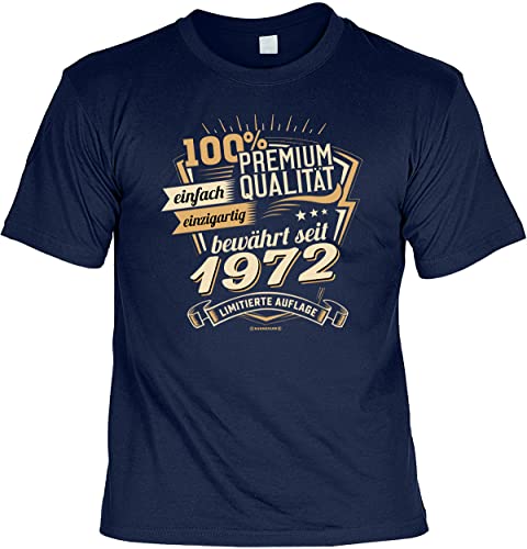 Herren Geburtstag T-Shirt - 50 Jahre - 100 Prozent Premium Vintage seit 1972 - lustige Shirts 4 Heroes blau Geschenk-Set Bedruckt mit Urkunde