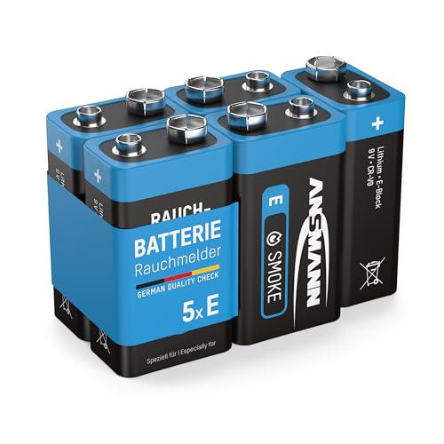 5 ANSMANN Lithium longlife Rauchmelder 9V Block Batterien - Premium Qualität für höhere Leistung, 9V Batterie ideal für Feuermelder, Bewegungsmelder, Alarmanlagen & Kohlenmonoxid Warnmelder