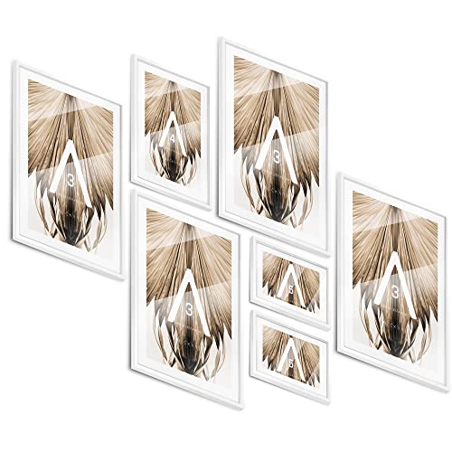 BLCKART Bilderrahmen Set | 4x A3 | 1x A4 | 2x A5 Hochwertige DIN A3 Holz Rahmen Weiß für Poster Sets