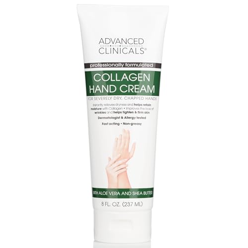 Advanced Clinicals Plant Collagen Hand Cream Skin Care Lotion For Dry Cracked Hands. Soothing & Hydrating Collagen Hand Lotion For Chapped Hands W/ Aloe Vera, Green Tea, & Shea Butter, Large 8 Fl Oz