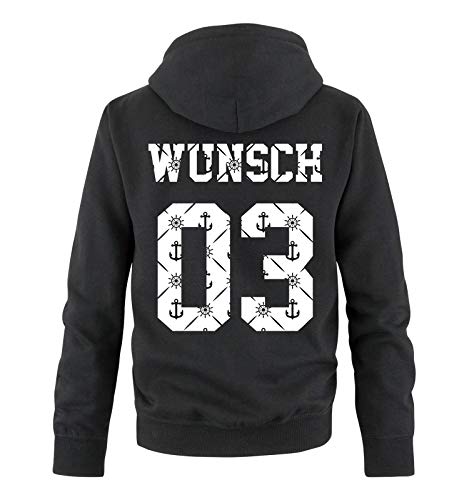 Comedy Shirts - Wunsch - Herren Hoodie - Schwarz/Anker - Gr. L