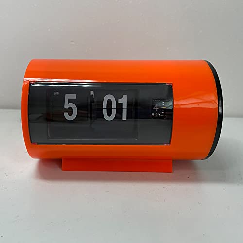 Retro Tischuhr Auto Flip Clock 12 Stunden AM/PM Format Display Timepiece Desk Clock Flip Page Turning Clocks (Orange)