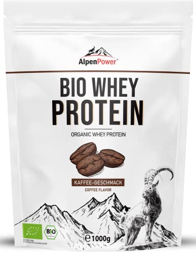AlpenPower BIO WHEY Protein Kaffee 1 kg - 100% natürliche Zutaten & ohne Zusatzstoffe - Hochwertiges CFM Eiweiß-Pulver aus bester Bio-Alpenmilch