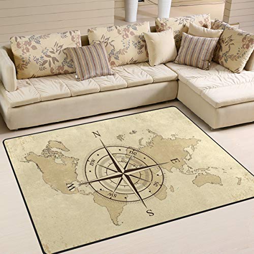 Use7 Vintage Kompass Weltkarte Teppich Teppich für Wohnzimmer Schlafzimmer 160 cm x 122 cm