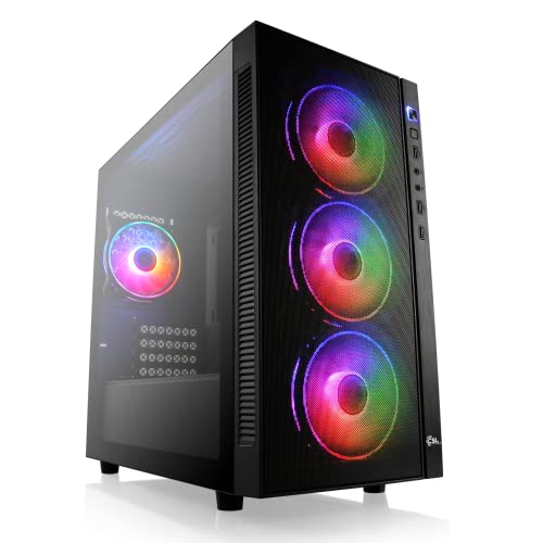 Gaming PC-Gehäuse CERCYON - Midi-Tower, RGB Beleuchtung (inkl. Steuerung), Glas-Seitenteil, vormontierte Lüfter, Micro-ATX, Mini-ATX, schwarz