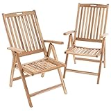 Divero GL05004_SL 2er Set Stuhl Gartenstuhl Terrassenstuhl Klappstuhl aus Teak-Holz Hochlehner mit Armlehnen verstellbare Rückenlehne klappbar massiv unbehandelt Natur, Braun