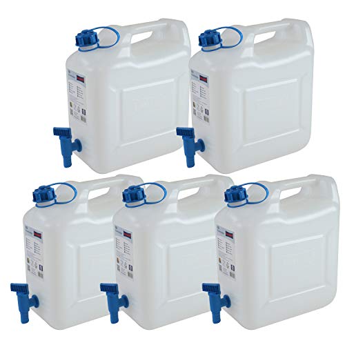 Hergestellt für BAUPROFI 5X Wasserkanister ECO 10 Liter mit Hahn 5er Set Camping-Kanister Wassertank NEU