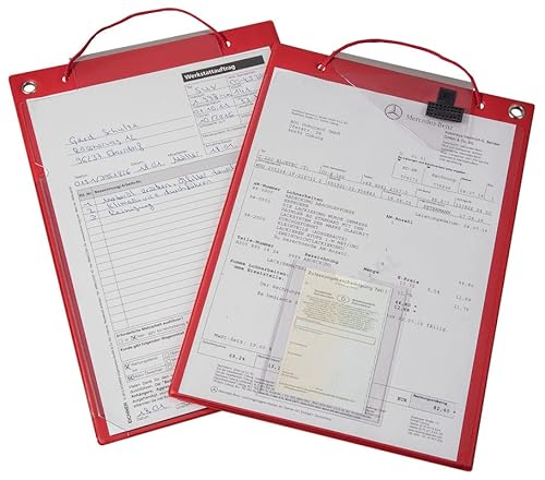 Auftragstasche "Premium" mit Dehnfalte auf der Rückseite, DIN A4, inkl. Klarsichttasche für Kfz-Schein und Kordel, verschweißter Klettverschluss, rot (1 VE = 10 Stück)