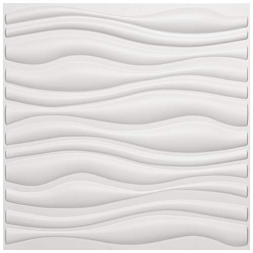 Art3d 3d Wandpaneele PVC Wave Board Strukturierte 3D-Wand Panels Weiß, 50x50cm (12er Pack)