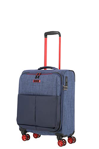 travelite 4-Rad Handgepäck Koffer mit TSA Schloss erfüllt IATA-Bordgepäck Maß, Gepäck Serie PROOF: Weichgepäck Trolley in frischen Kontrastfarben, 092347-20, 55 cm, 36 Liter, marine (blau)