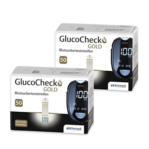 GlucoCheck GOLD - 100 Blutzuckerteststreifen zur Kontrolle des Blutzucker-Wertes - Anwendbar mit dem GlucoCheck GOLD Blutzuckermessgerät