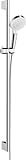 hansgrohe Crometta - Duschset, runder Duschkopf mit Brausestange 90 cm, Duschkopfhalterung und Brauseschlauch 160cm, Duschbrause mit 2 Strahlarten, Weiß/Chrom
