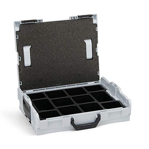 Sortimentskasten transparent mit Klappgriff | L-BOXX 102 (grau) mit 12-fach Einlage | Profi Werkzeugkoffer leer inkl. Sortimentskasten Einsätze