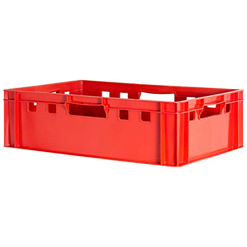 1 Stück E2 Fleischkiste Rot Kiste Eurobox Lebensmittelecht Metzgerkiste Box Aufbewahrungsbox Kunststoff Wanne Plastik Stapelbar Lagerkiste 60 x 40 Kingpower