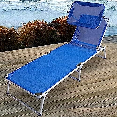 Gartenstuhl Klappstuhl Liegestuhl Gartenliege Sonnenliege Liege Textilenbespannung 5-Fach verstellbar mit Sonnenschutz - Blau