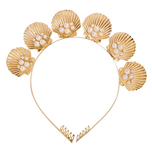 Lurrose Diadem mit Muschelkrone und Muschelkrone aus Gold mit Perle Dekoration für Hochzeitsparty