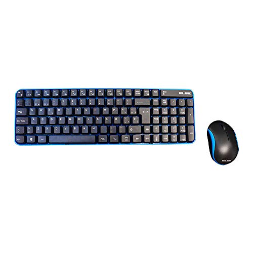 Elbe PTR-101 – Pack kabellose Tastatur und Maus, automatische Kopplung, Nano-USB-Empfänger, 3D-optische Maus, Empfänger an der Unterseite der Maus, blau-schwarz