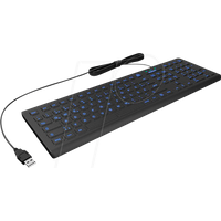 KeySonic Hygiene Tastatur aus Silikon, waschbar, wasserdicht, USB kabelgebunden, Blaue Beleuchtung, Full-Size, Schwarz