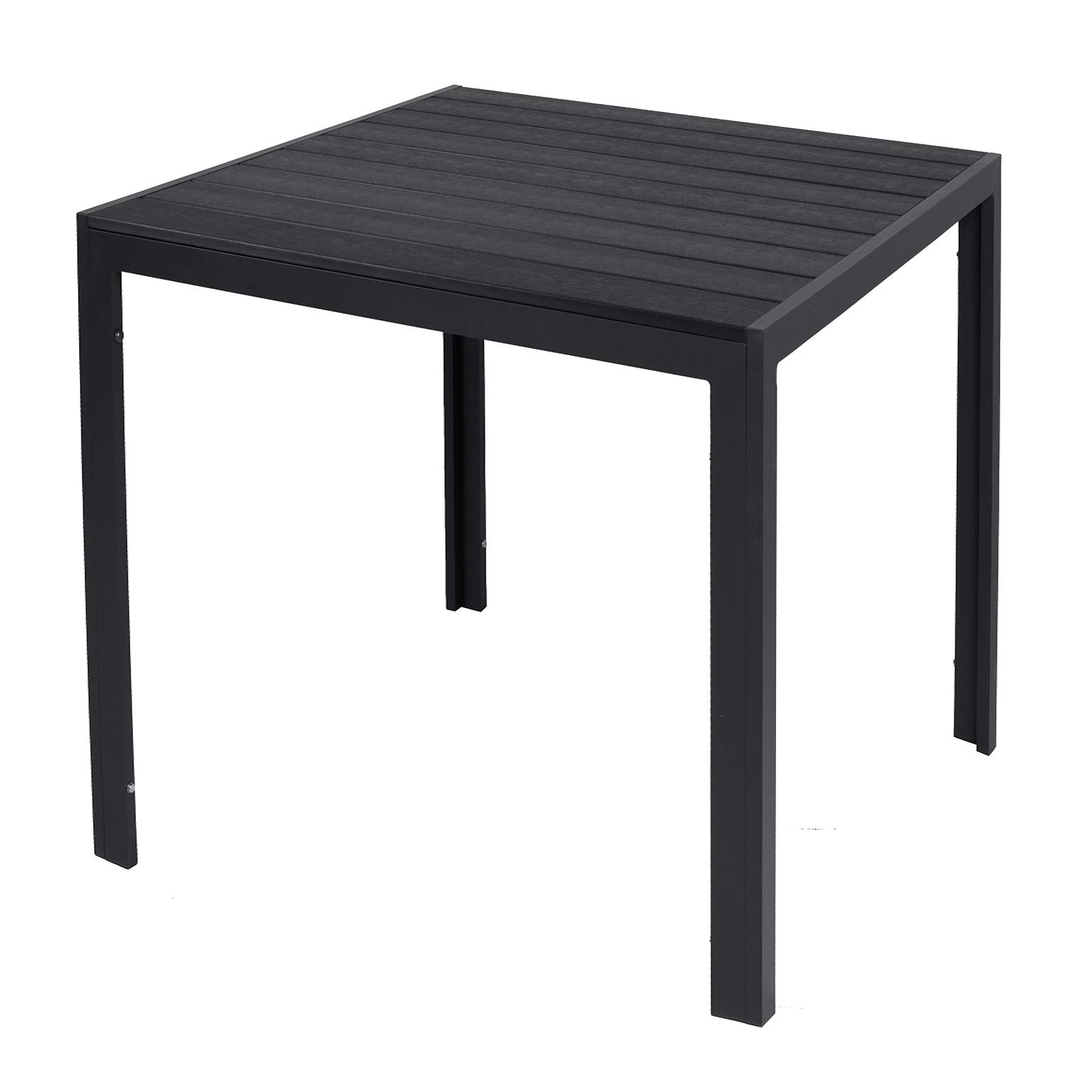 INDA-Exclusiv Wetterfester Aluminium Gartentisch anthrazit/schwarz Esstisch Gartenmöbel Tischplatte WPC Holzimitat witterungsbeständig, Maße Tische:90cm x 90cm