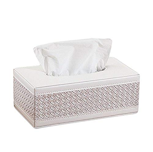Suneast Rechteckige PU-Leder Kosmetiktücherbox Tissue Kosmetiktücher Box Taschentuchspender für Zuhause Büro Auto - Weiß Woven Pattern