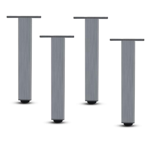 X1NGFU 4 Stück Möbelfüße aus Aluminiumlegierung,Verstellbare Möbelbeine Tischbeine,Metall Schrankbeine,Quadratische SofaFüße Ersatzkabinettfüße,für Stützbeine Couchtisch,mit Schrauben (18cm)