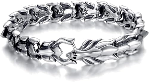 CYJAZNHH Mode-Retro-Armband, neues silbernes Drachen-Armband for Männer, dominante Persönlichkeit, trendige Retro-Herren-Keel-Street-handgemachte Kette for Geschenke (Color : Silver_22cm)