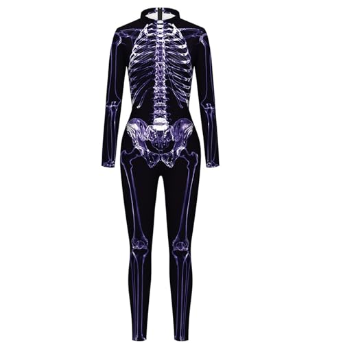 blispring Damen Totenkopf Skelett Halloween Kostüm Overall Bodysuit Cosplay Bodys Outfit
