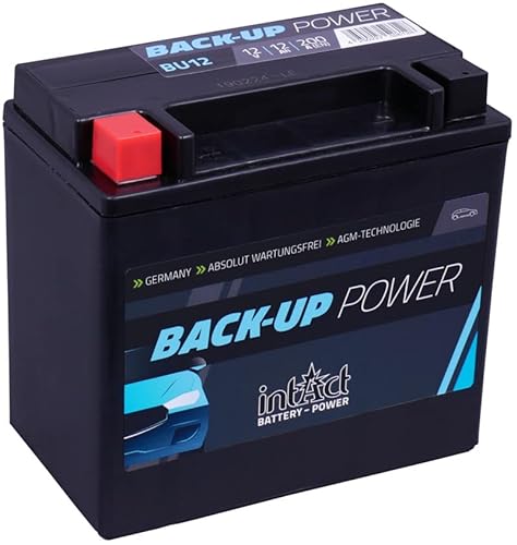 intAct BackUp-Power BU12 12V 12Ah 200A (EN), AGM Zusatzbatterie für Hifi-Anlagen und andere Zusatzeinbauten im Fahrzeug, wartungsfreie und auslaufsichere AGM Batterie