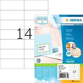 Herma Premium-Adressetiketten Nr. 4674, 105 x 42,3 mm, selbstklebend, permanenthaftend, bedruckbar, Papier, weiß, 1400 Stück auf 100 Blatt