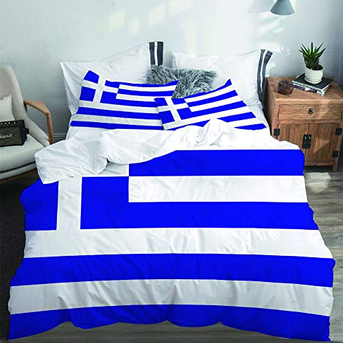PANILUR Mikrofaser Bettwäsche 135x200cm，Flagge von Griechenland，mit Reißverschluss Bettbezug 2 Kissenbezug 50x80cm