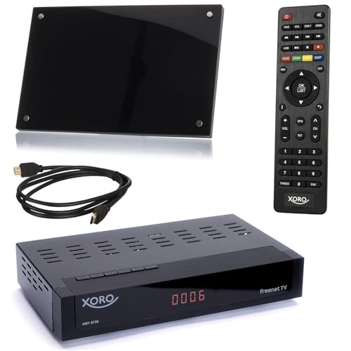 netshop 25 Set: Xoro HRT 8720 KIT DVB-T2 Receiver (6 Monate FREENET TV) + aktive DVBT-2 Antenne + HDMI Kabel, HDTV, PVR Ready, USB Mediaplayer, schwarz