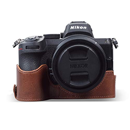 MegaGear MG1945 Ever Ready Echtleder Kamera-Halbtasche mit Trageriemen kompatibel mit Nikon Z5 - Braun