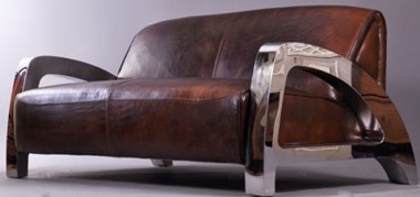 Design-Clubsofa Memphis 2-Sitzer Vintage Leder Chrom Echtleder Sofa Couch