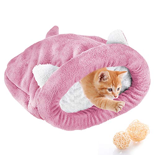 Yolispa Katzenschlafsack Warmes Haustierbett Fleece Weich Waschbar Katzenbetten Sackdeckenmatte für Katze Und Welpe