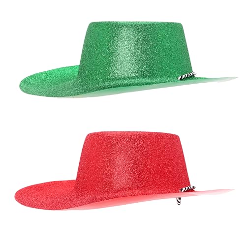 Toyland® Packung mit 6 glitzernden Portugal-Farbthema-Cowboyhüten – 3 Rot und 3 Grün – Größe 34 cm (13 Zoll) – Perfekt für EM, Weltmeisterschaft und Festivals