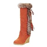 Modische Damen-Stiefel mit langem Schlauch, mit Pelzüberzug, Schneestiefel, hohe Damenstiefel, Orange, 39 EU