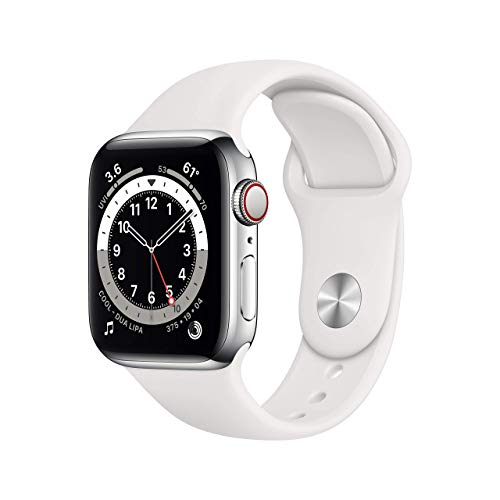 Apple Watch Series 6 GPS + Cellular, 40mm Silver Stainless Steel Case with White Sport Band (Generalüberholt)