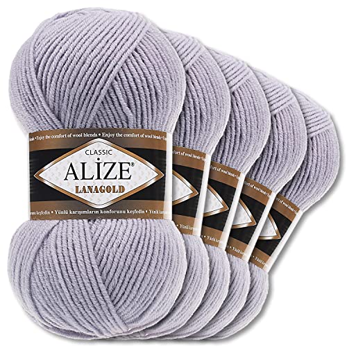 Alize 5 x 100 g Lanagold Wolle | 53 Auswahl | Stricken Häkeln Wolle (200 | Grau)
