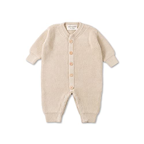 Hofbrucker Baby Strick Overall aus Bio Baumwolle – kuschelig weicher Baby Strampler für die Baby Erstausstattung für Mädchen und Jungen, Beige, 62/68
