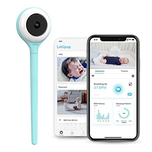 Lollipop Baby Monitor mit True Crying Detection (Türkis) - Intelligente WiFi Baby Baby Kamera - Kamera mit HD Video & Audio - Schlaf Tracking