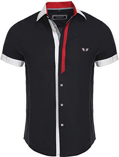 Carisma Casual Herren Kurzarmhemd Freizeit/Business Hemd Kontrast Hemd Slim-Fit mit Kentkragen 9007 schwarz M