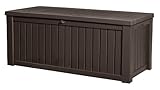 Keter Kissenbox Rockwood, braun, 570l Fassungsvermögen, Außenmaße: 155 x 72,4 x 64,4 cm, Auflagenbox wasserdicht, für Outdoor geeignet, Keterbox