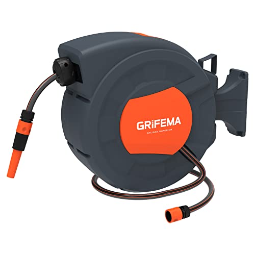 Grifema G301-25 Gartenschlauchrolle, automatische Rückwicklung, 25 m, drehbar um 180 °