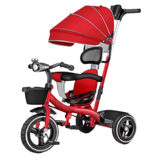 LKMM Kleinkind-Buggies-Dreiradfür1Bis5Jahrekindertrikemitabnehmbaremcanpoy-Undeltern-Push-Griff4In1Kleinkind-Kinderwagen-Trolleymitscheinwerferschwenksitztitanradhinterrad-Dualbremsenbremsen/Red/Whee