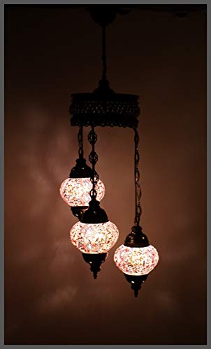 Samarkand - Lights Handgefertigte Orientalische Mosaiklampe Mosaik Glas Hänge Lampe Innenleuchte Pendelleuchte Deckenleuchte Aussenleuchte Handarbeit Hängeleuchte Hängelampe 3 Lichter/LILA