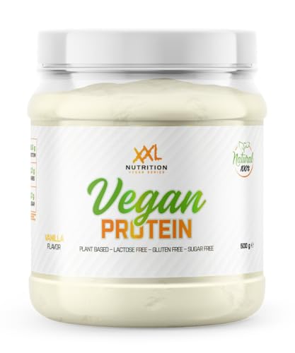 XXL Nutrition - Vegan Fit Protein - 100% Plflanzlicher Eiweiss Pulver, Leicht Verdaulich und Magenfreundlich, Mit BCAA - Vanilla - 500 Gramm