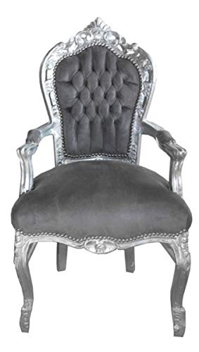 Casa Padrino Barock Esszimmer Stuhl mit Armlehnen Grau/Silber - Möbel Antik Stil
